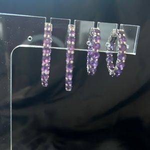 Artisan inside outside Amethyst Hoop earrings